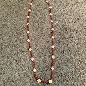 Red and White Knotted Necklace